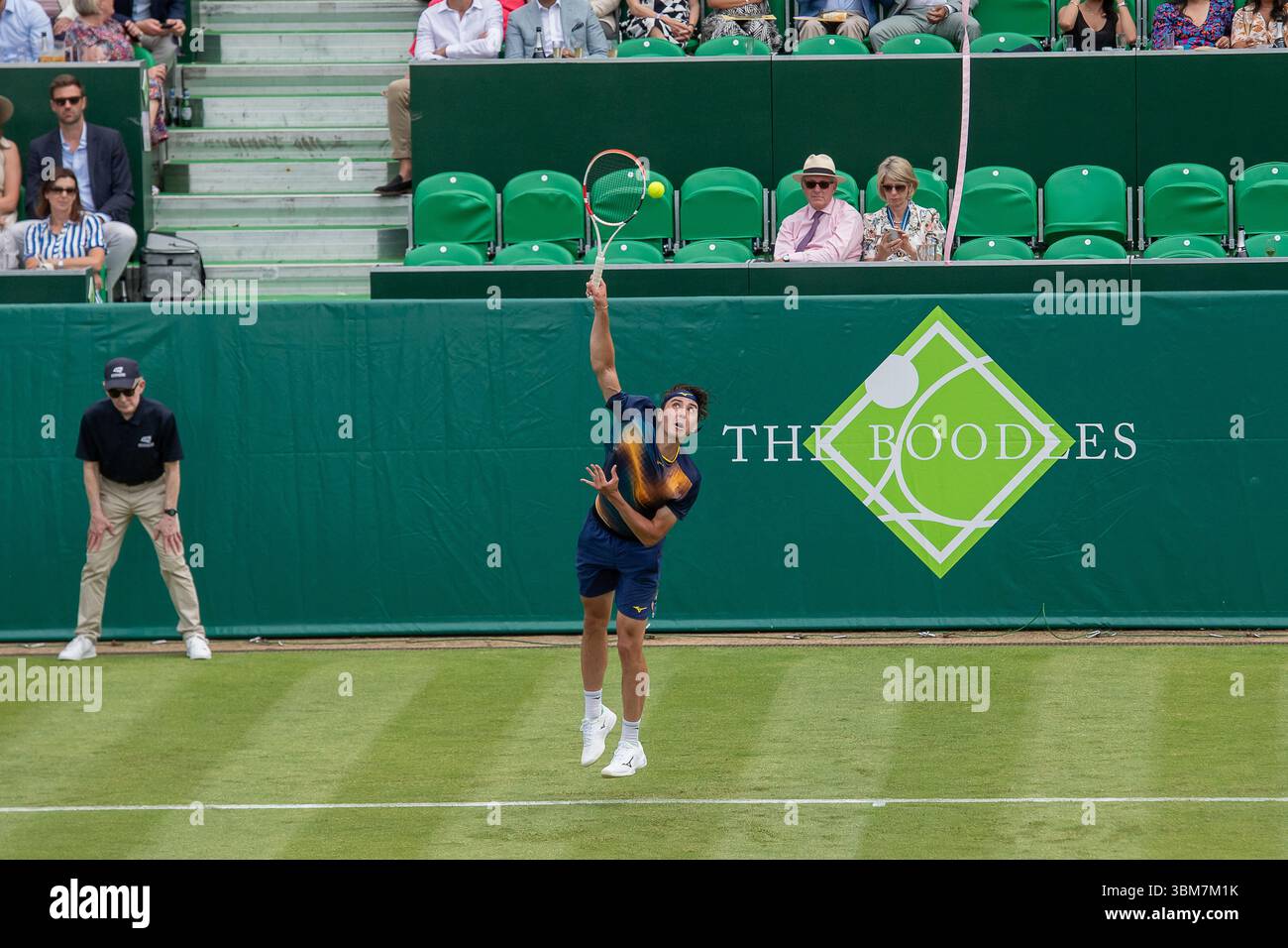 Stoke Poges, Buckinghamshire, UK. 24th June, 2025. Ahead of Wimbledon, Alexander Shevchenko (pictured) was playing tennis against David Goffin today on Day One of the Boodles at Stoke Park in Buckinghamshire. Alexander is a Kazakhstani professional tennis player who is currently ranked number 97 in the world. Credit: Maureen McLean/Alamy Live News Stock Photo
