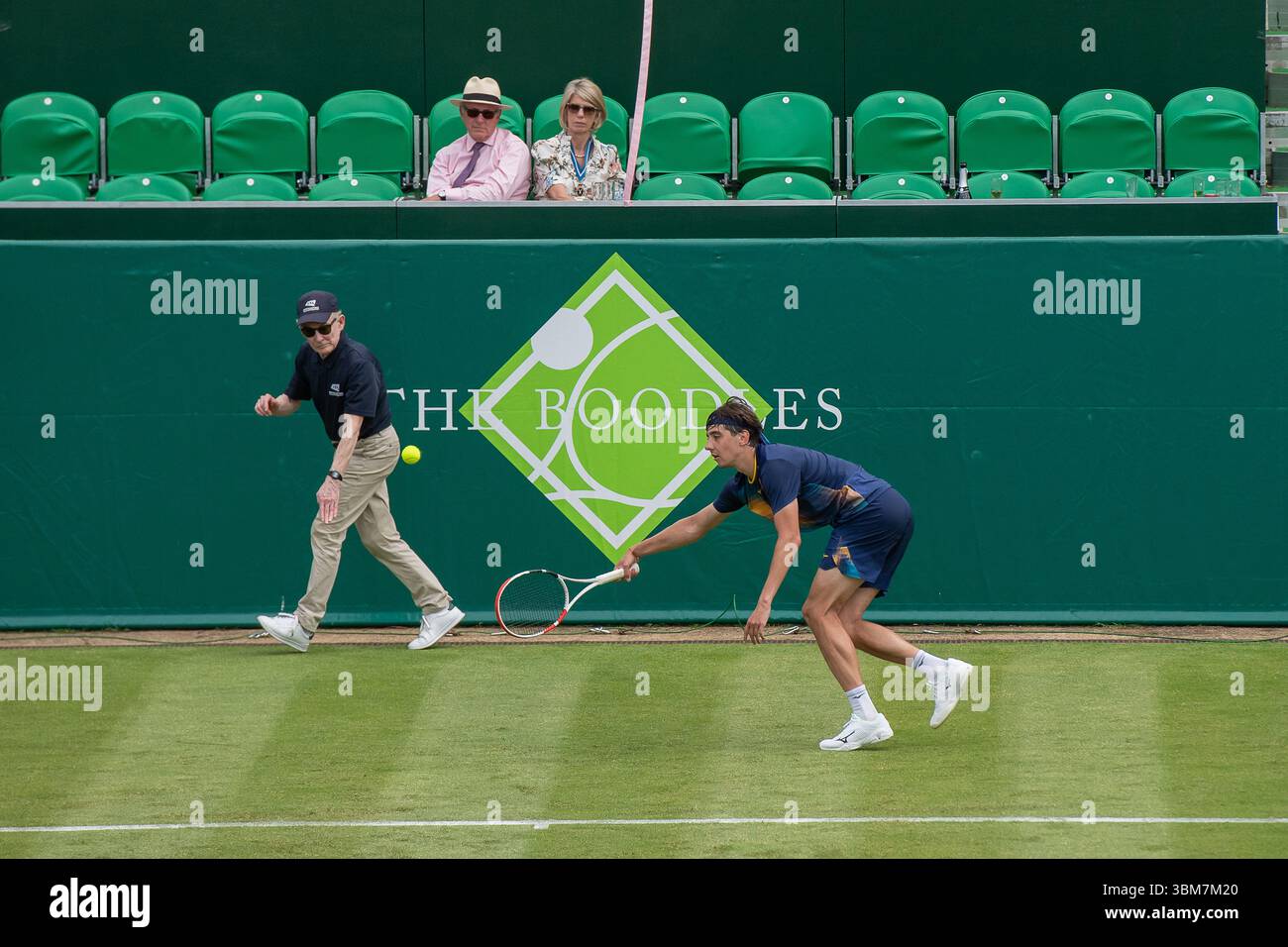 Stoke Poges, Buckinghamshire, UK. 24th June, 2025. Ahead of Wimbledon, Alexander Shevchenko (pictured) was playing tennis against David Goffin today on Day One of the Boodles at Stoke Park in Buckinghamshire. Alexander is a Kazakhstani professional tennis player who is currently ranked number 97 in the world. Credit: Maureen McLean/Alamy Live News Stock Photo