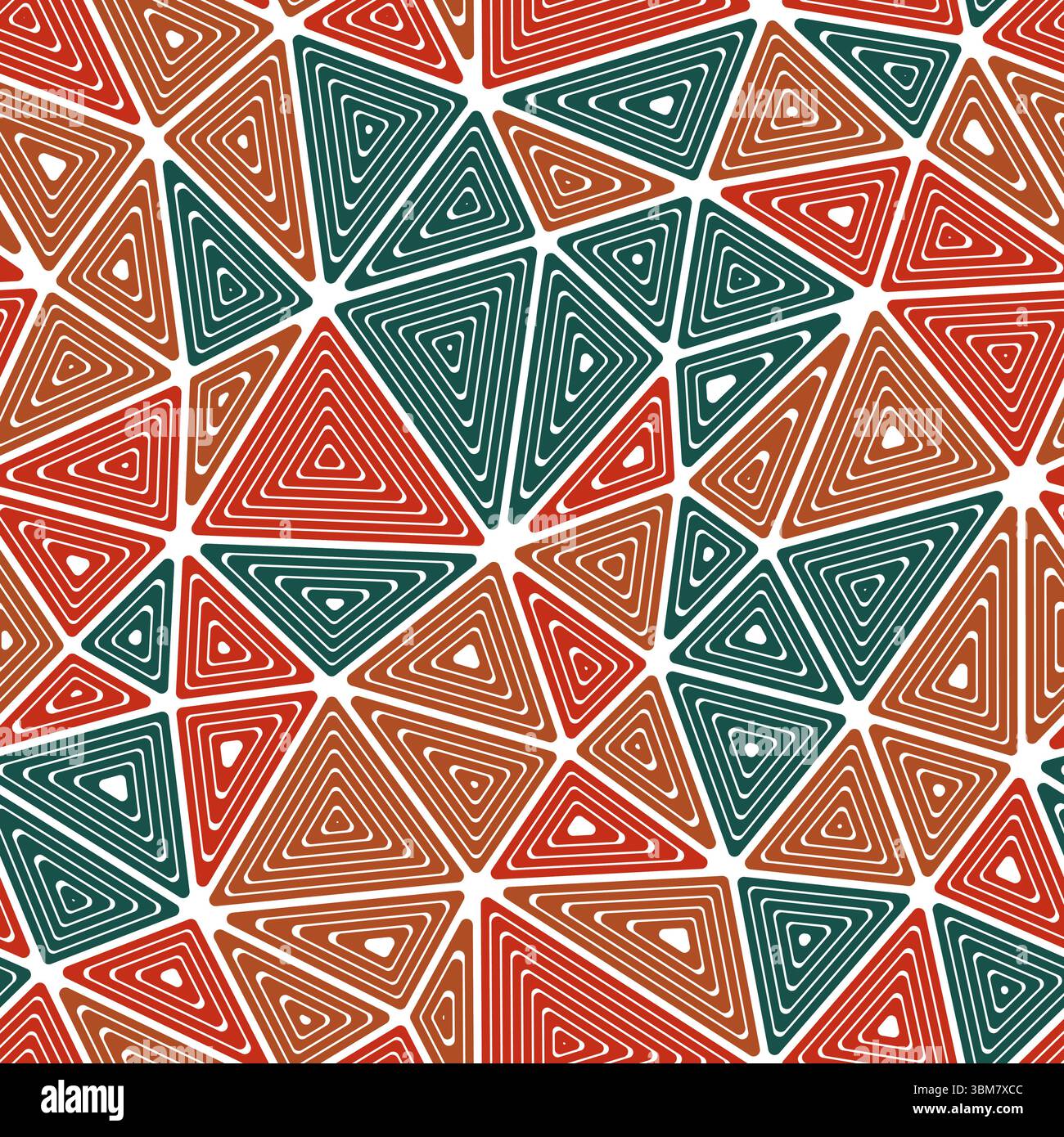 Minimal geometric background. Large triangles size. Multiple repeated inner triangles. Multiple colors style. Repeatable pattern. Modern vector tiles. Stock Vector