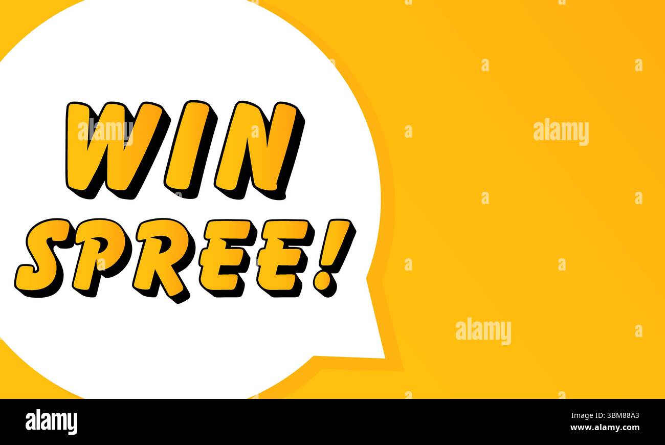 Win Spree speech bubble. Bold outline, comic style shape, vibrant background, dialog element, visual communication, announcement layout, message highl Stock Vector