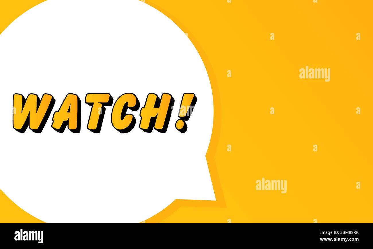 Watch speech bubble. Bold outline, comic style shape, vibrant background, dialog element, visual communication, announcement layout, message highlight Stock Vector