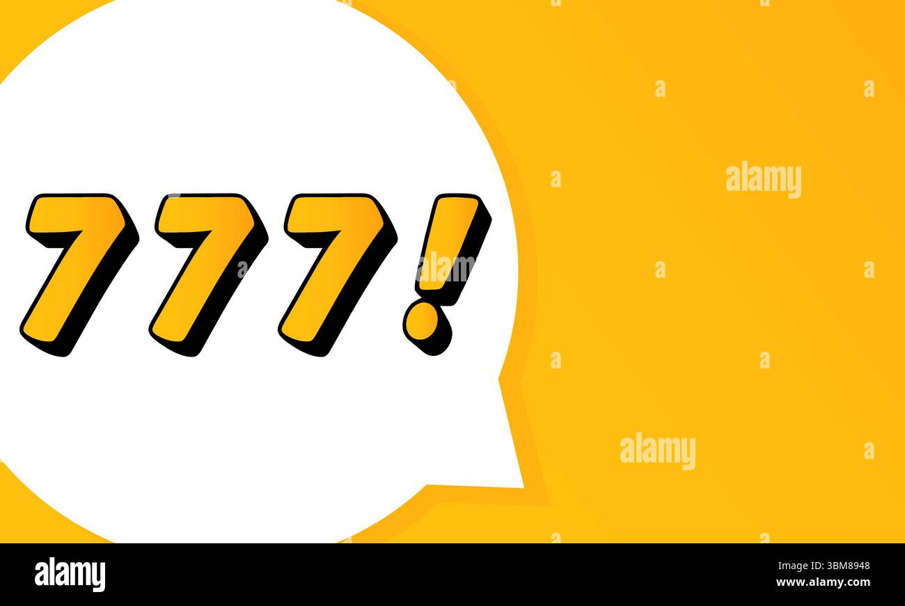 777 speech bubble. Bold outline, comic style shape, vibrant background, dialog element, visual communication, announcement layout, message highlight, Stock Vector