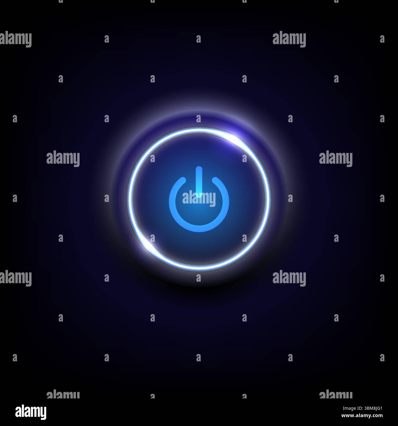 Glowing Blue Power Button on Dark Background representing energy, high tech technology or device control, vector illustration Stock Vector