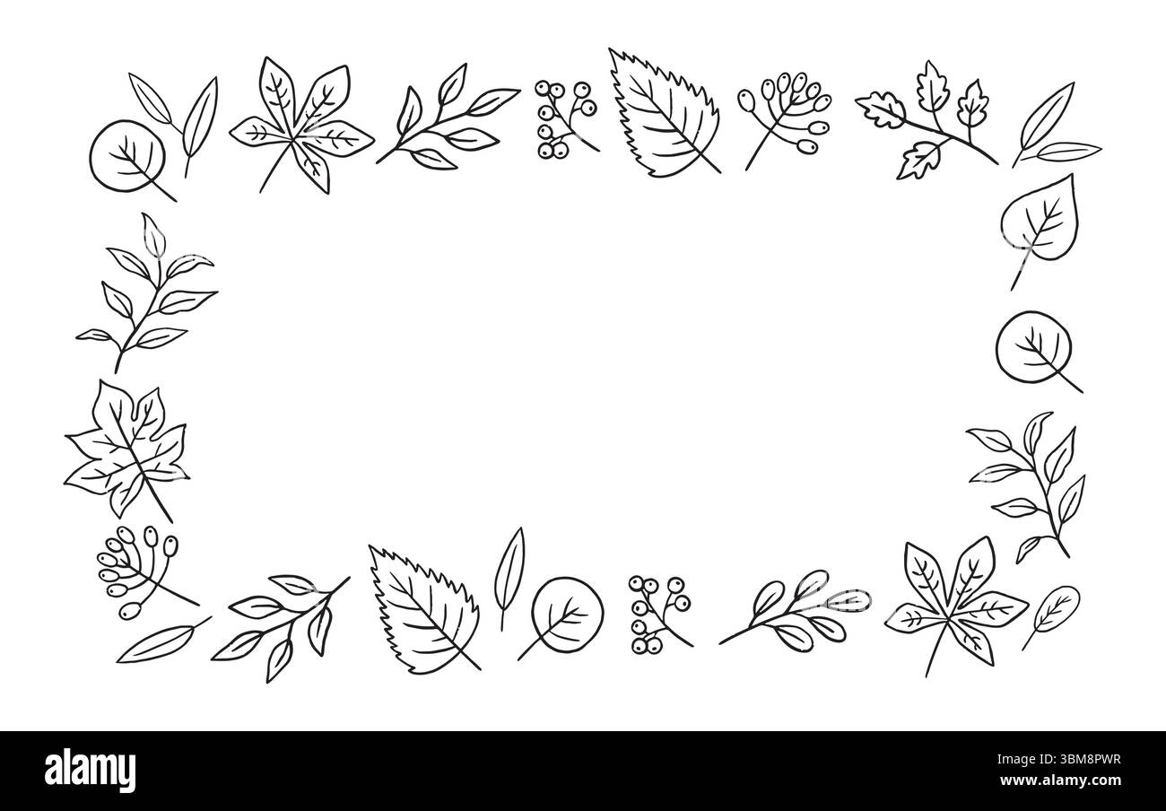 Autumn line leaves frame, outline, design for posters, banner, greeting ...