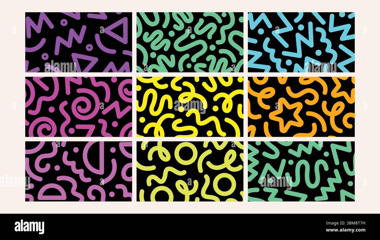 Neon sketch elements background Set Stock Vector
