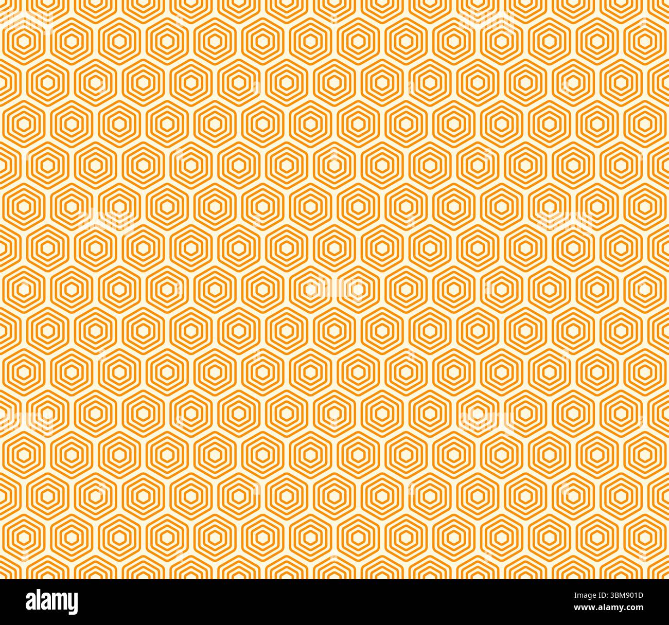 Mosaic background. Orange color on matching background. Bold stacked rounded hexagons mosaic cells. Hexagon cells. Seamless pattern. Stock Vector