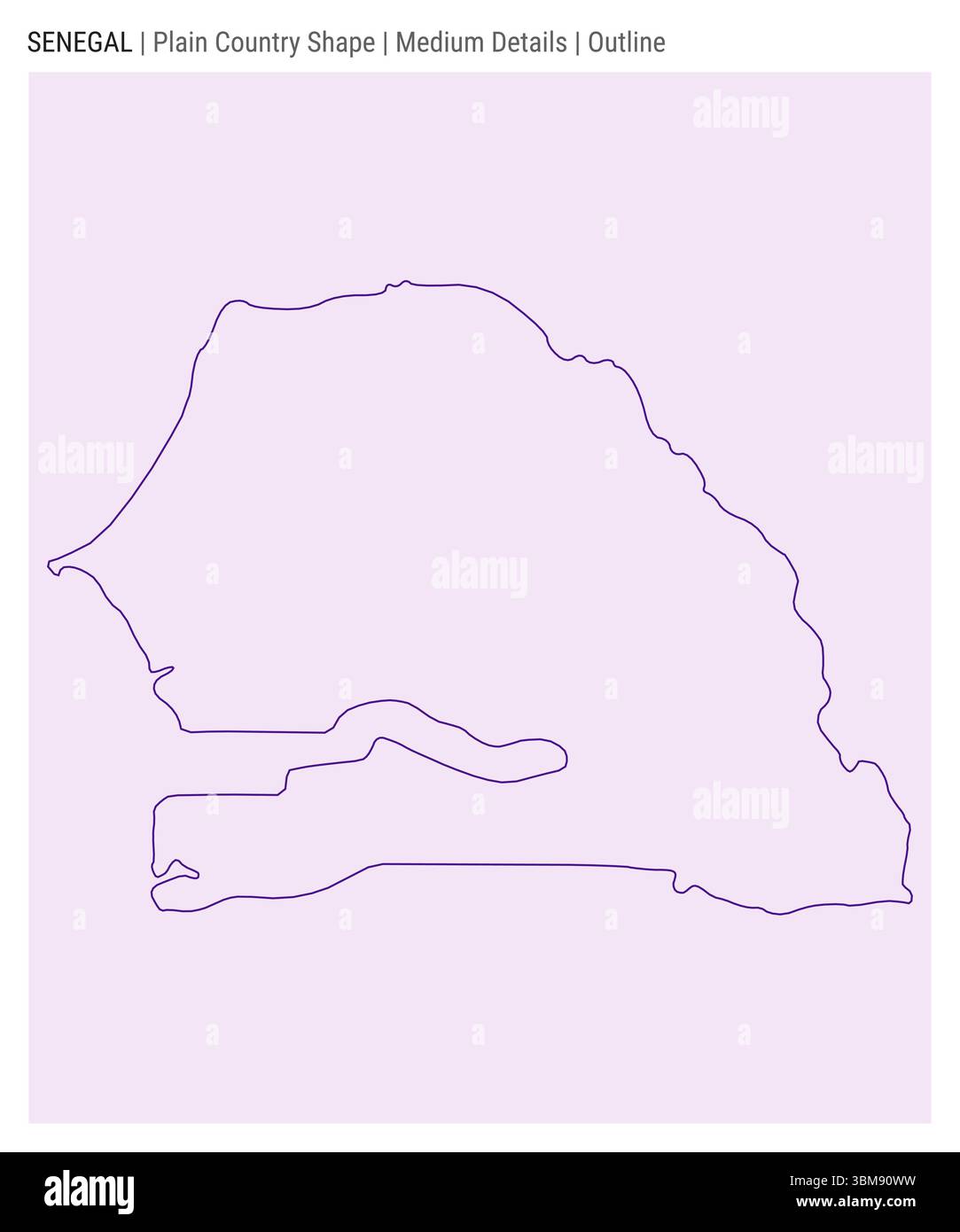 Senegal plain country map. Medium details. Outline style. Shape of Senegal. Vector illustration. Stock Vector