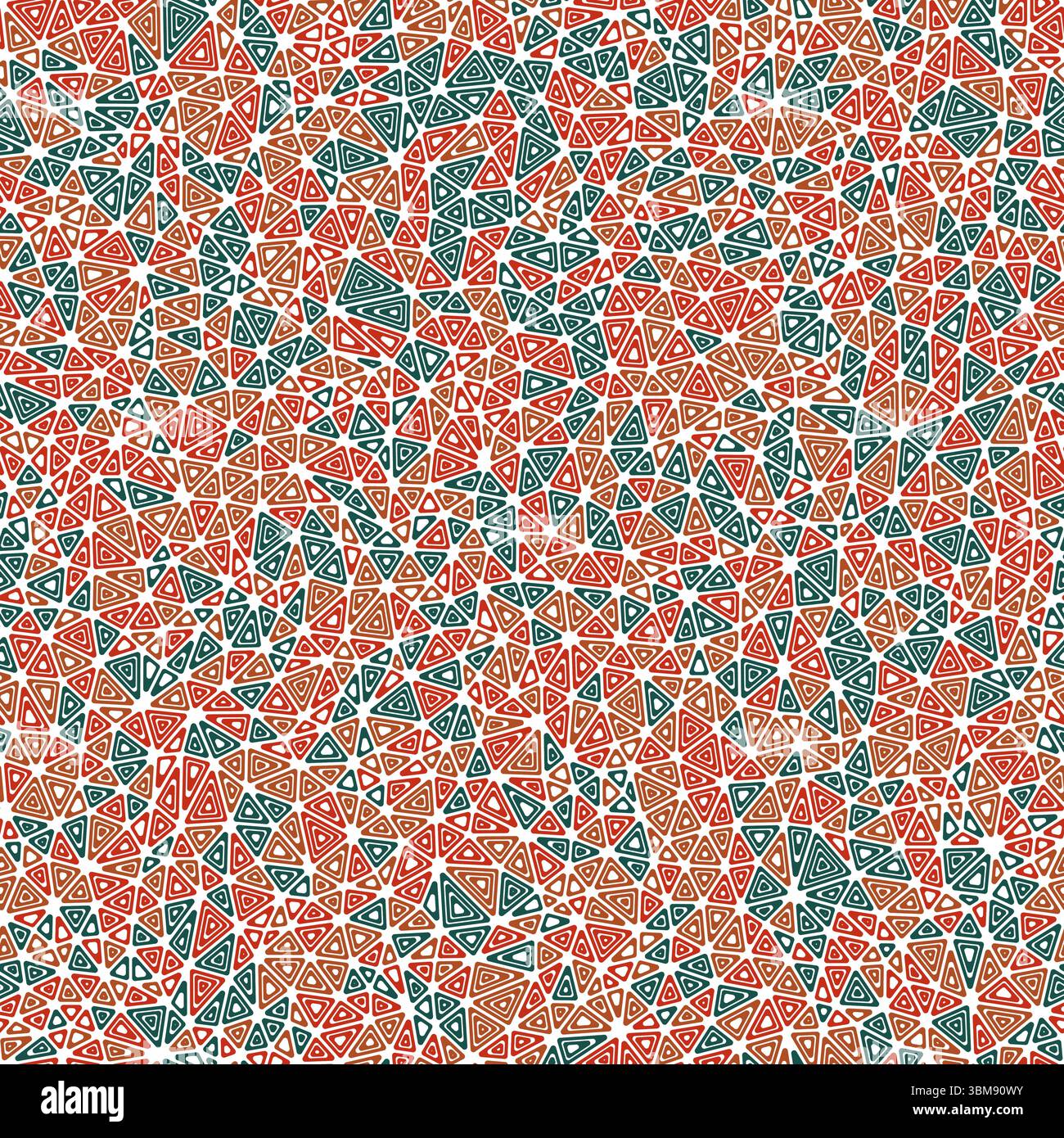 Triangles vector pattern. Small shape size. Multiple repeated inner triangles. Multiple colors style. Repeatable pattern. Stylish vector tiles. Stock Vector