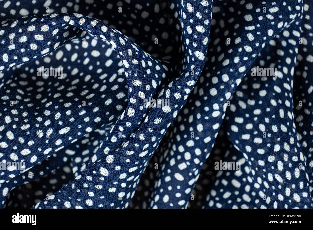 Macro Texture Polyester Blue Fabric. Stock Photo