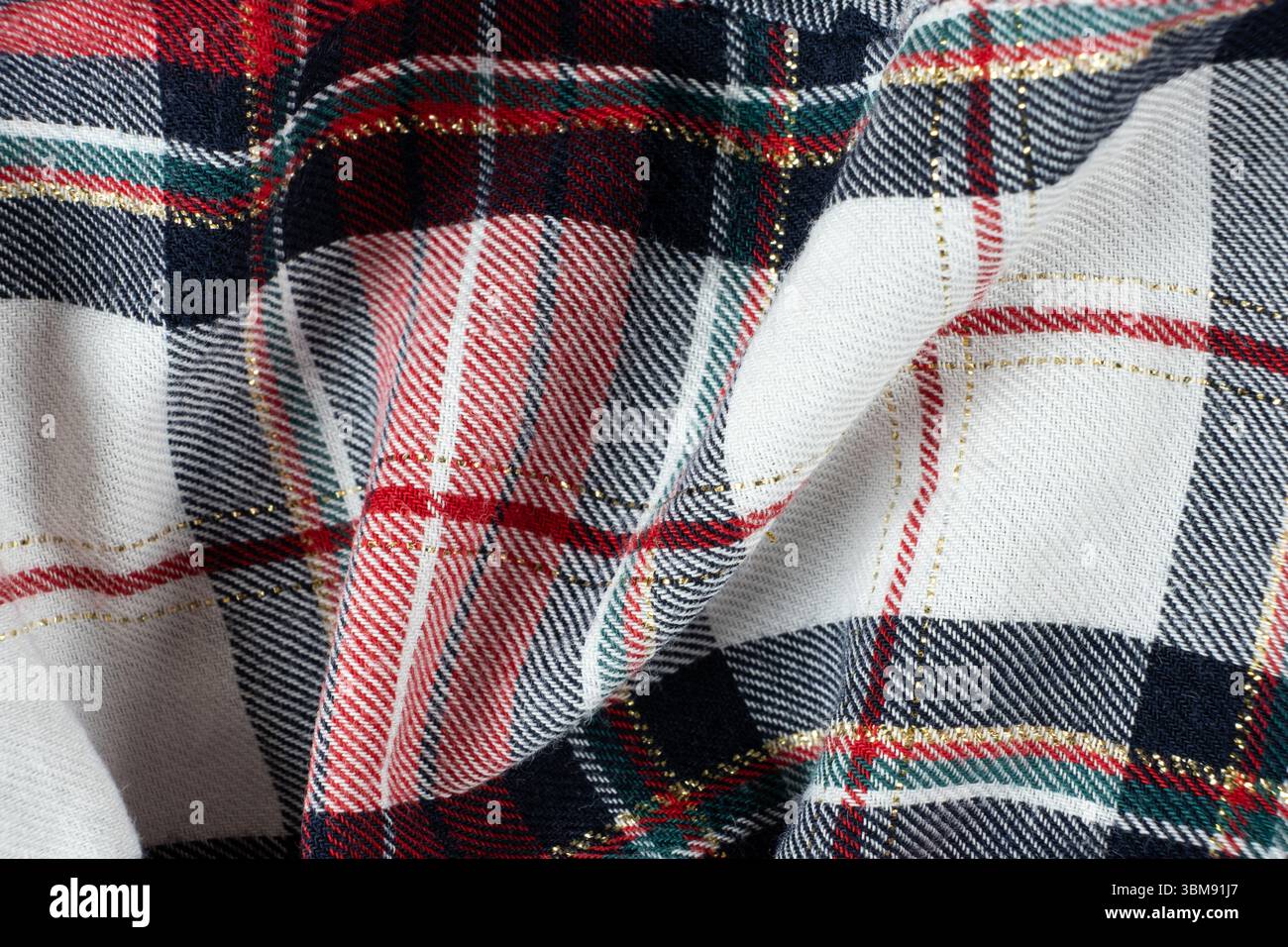 Macro Texture Cotton Fabric With A Slight Addition Of Polyester, Plaid Pattern Stock Photo