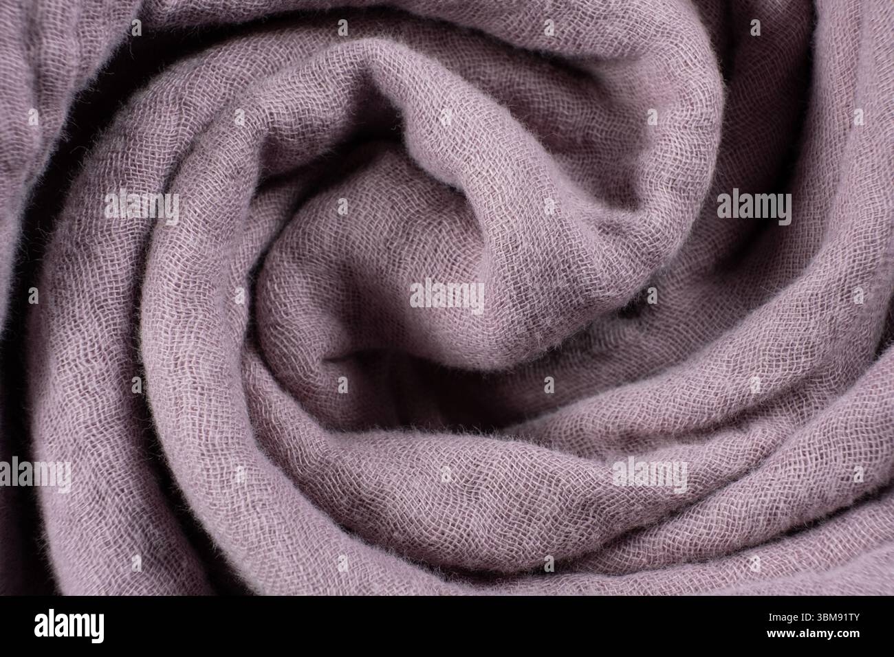 Purple Muslin Fabric Macro Texture, Soft Natural Textile Surface. Stock Photo
