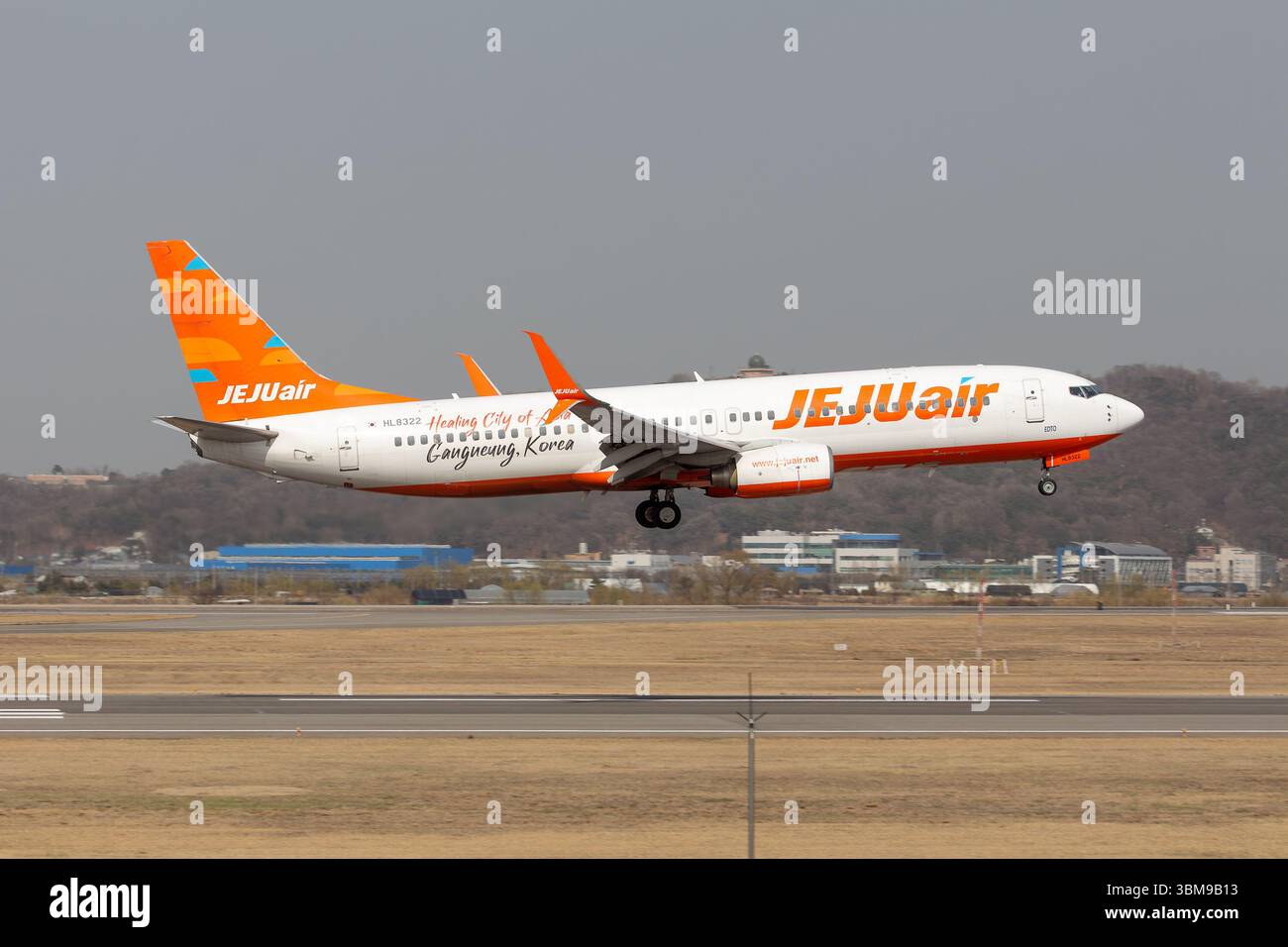 Jeju Air Boeing 737 aircraft landing. Airplane 737-800 of