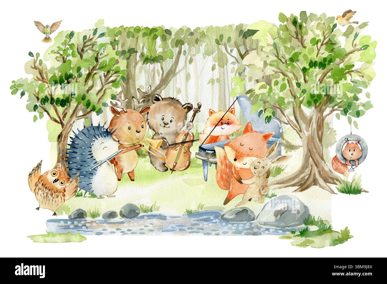 Watercolor Forest Animals Stock Photo - Alamy