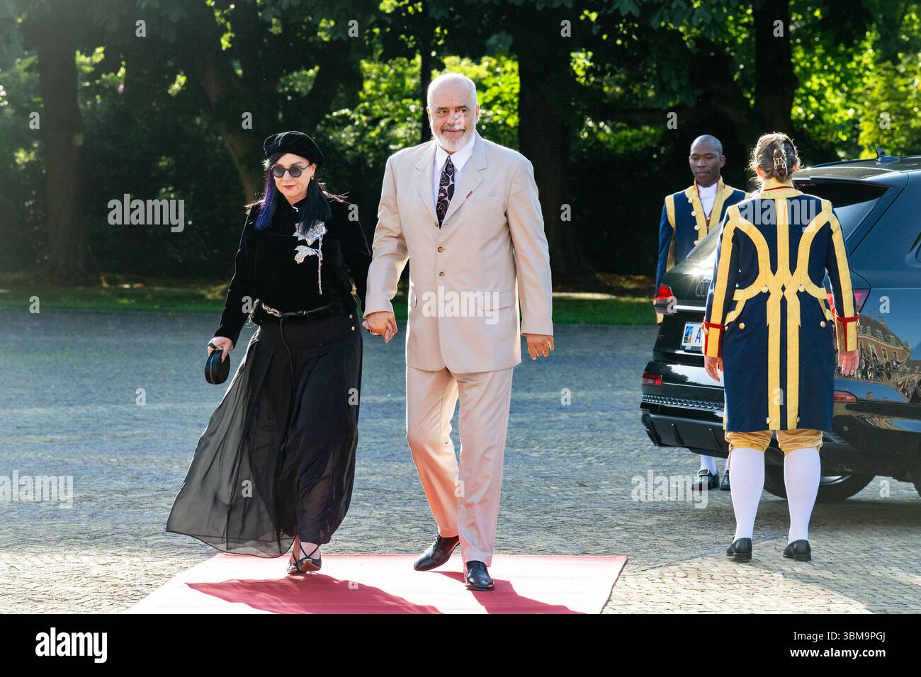 Albania Prime Minister Edi Rama with his partner Linda Rama arriving to ...