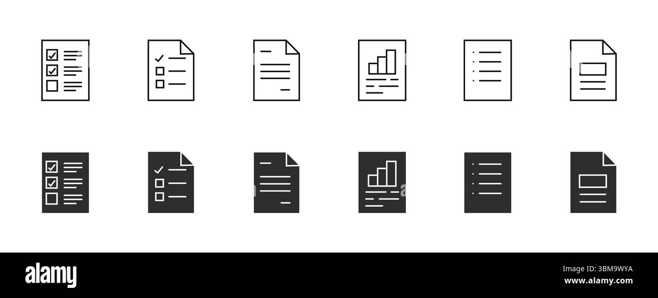 Paper documents icons. Line symbol. File icon. Folded written paper ...