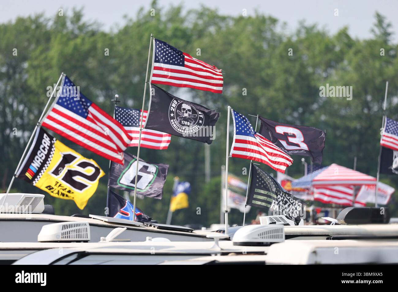 LONG POND, PA - JUNE 22: A general view of American Flags in the ...