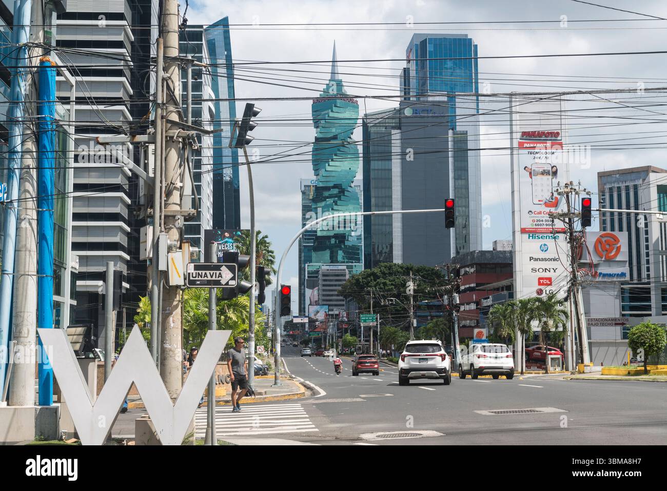 The Calle 50 with the iconic Pandora Tower (F&F Tower) in sight. Panama ...
