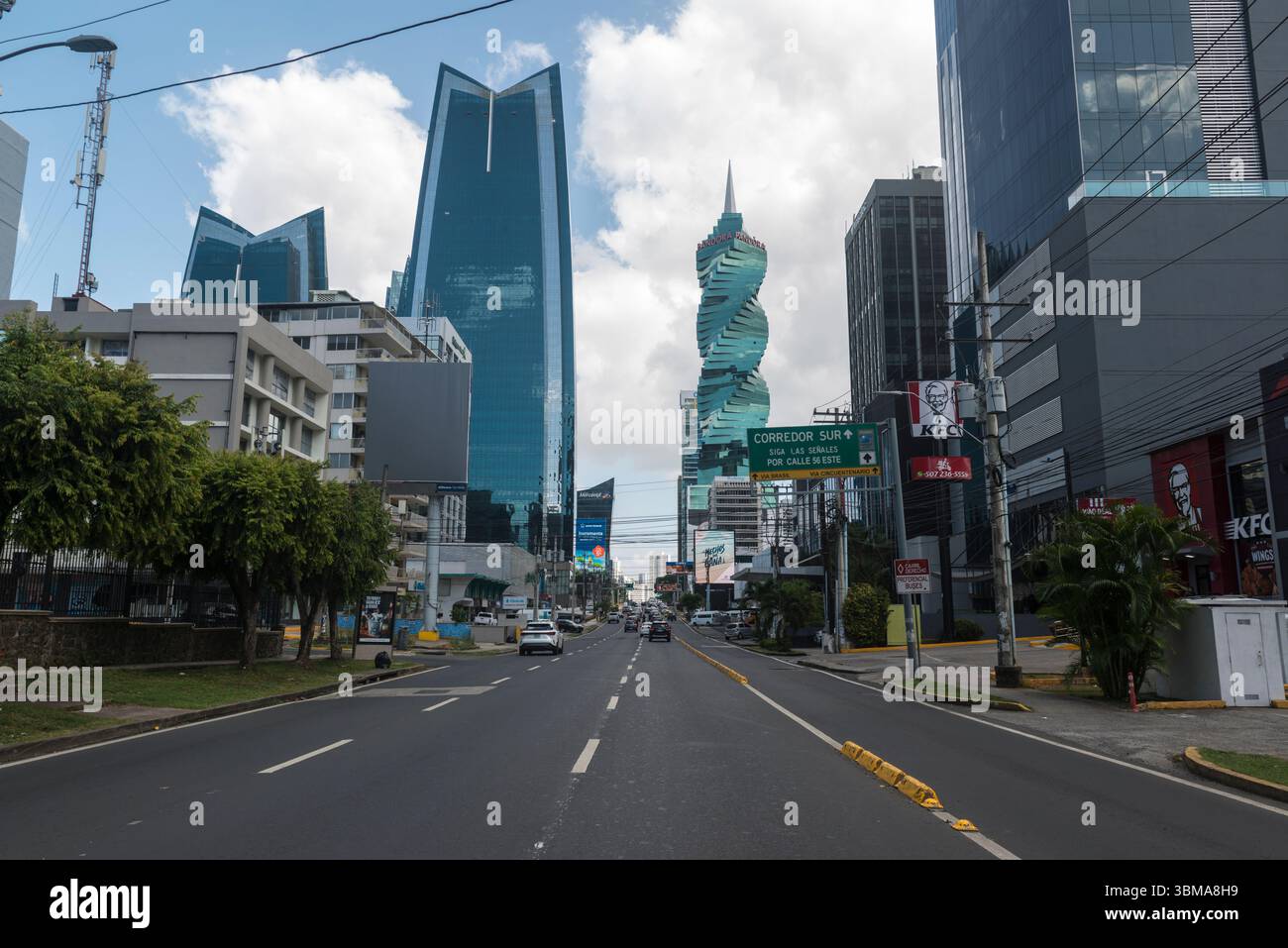 The Calle 50 with the iconic Pandora Tower (F&F Tower) in sight. Panama ...