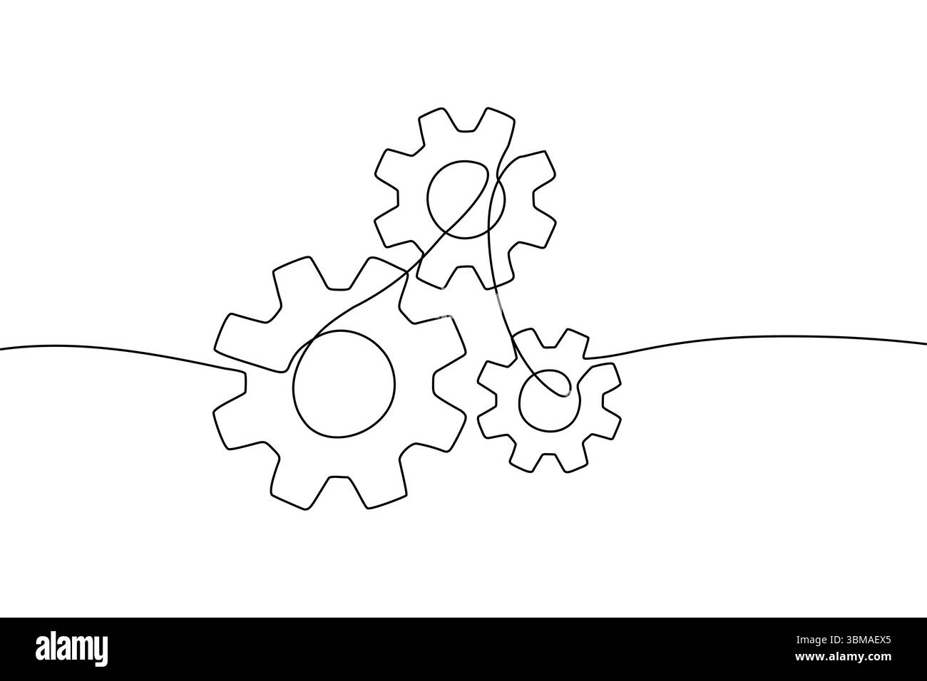 Continuous one line drawing of machine gear. One line drawing ...