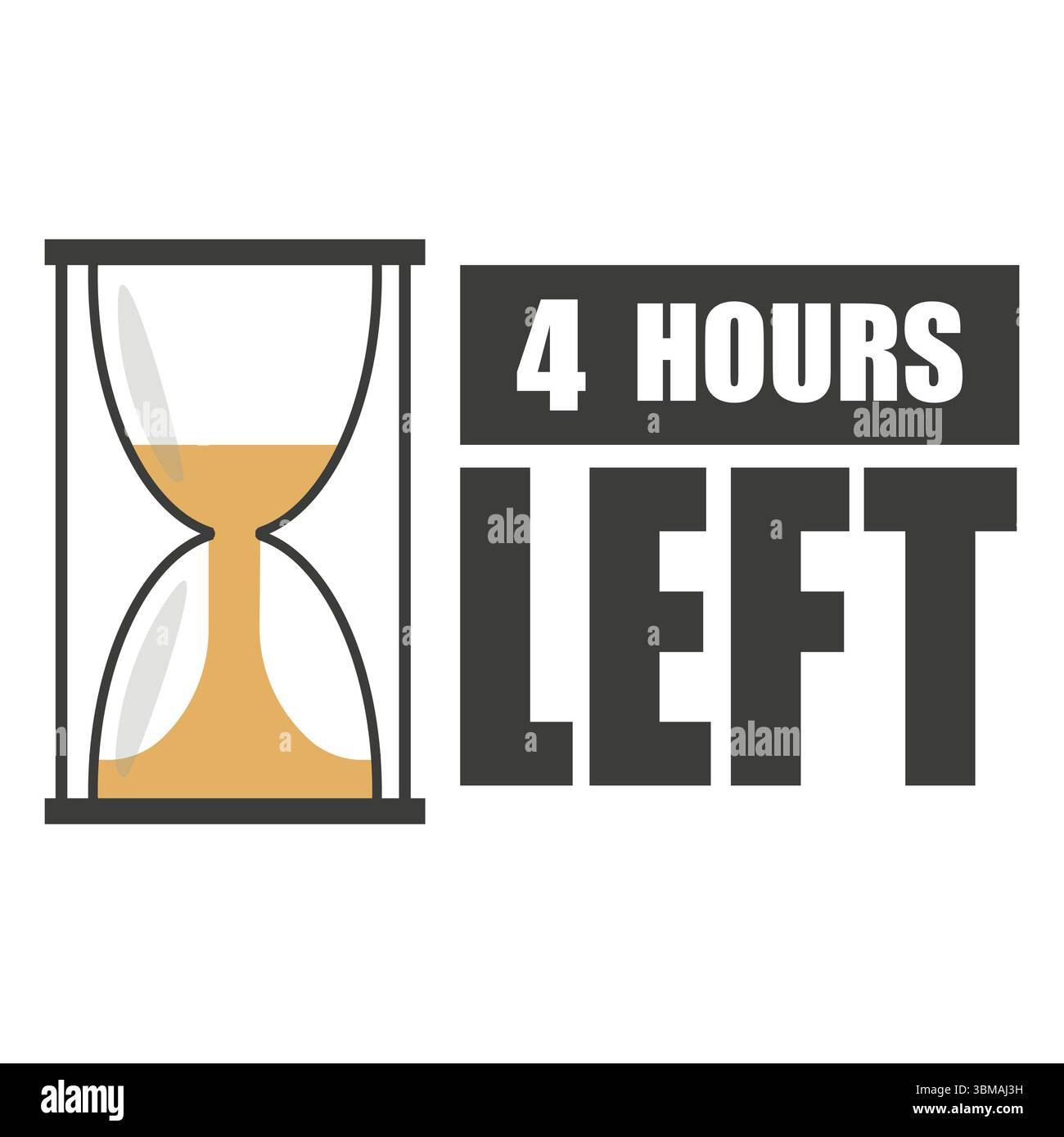 Four hours left. Sand timer icon. Countdown pressure mark. Vector clock symbol. Stock Vector
