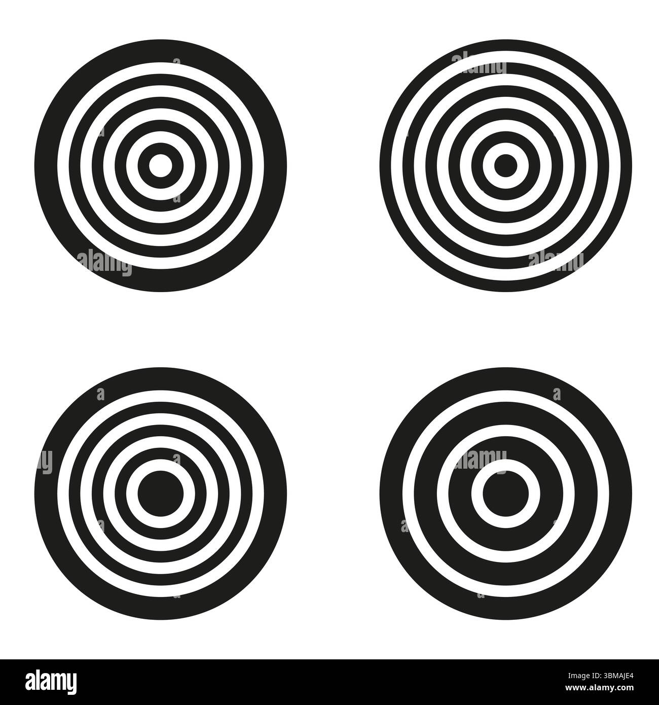 Target circle designs. Bullseye pattern icons. Black ring elements ...