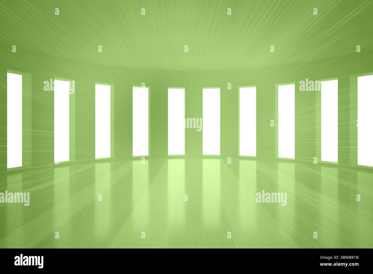 Bright green room with windows Stock Photo