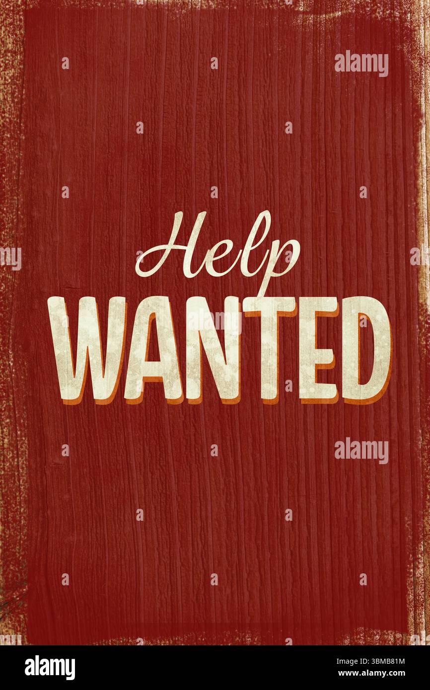 Rustic-style flat illustration is showing off-white Help Wanted text on ...