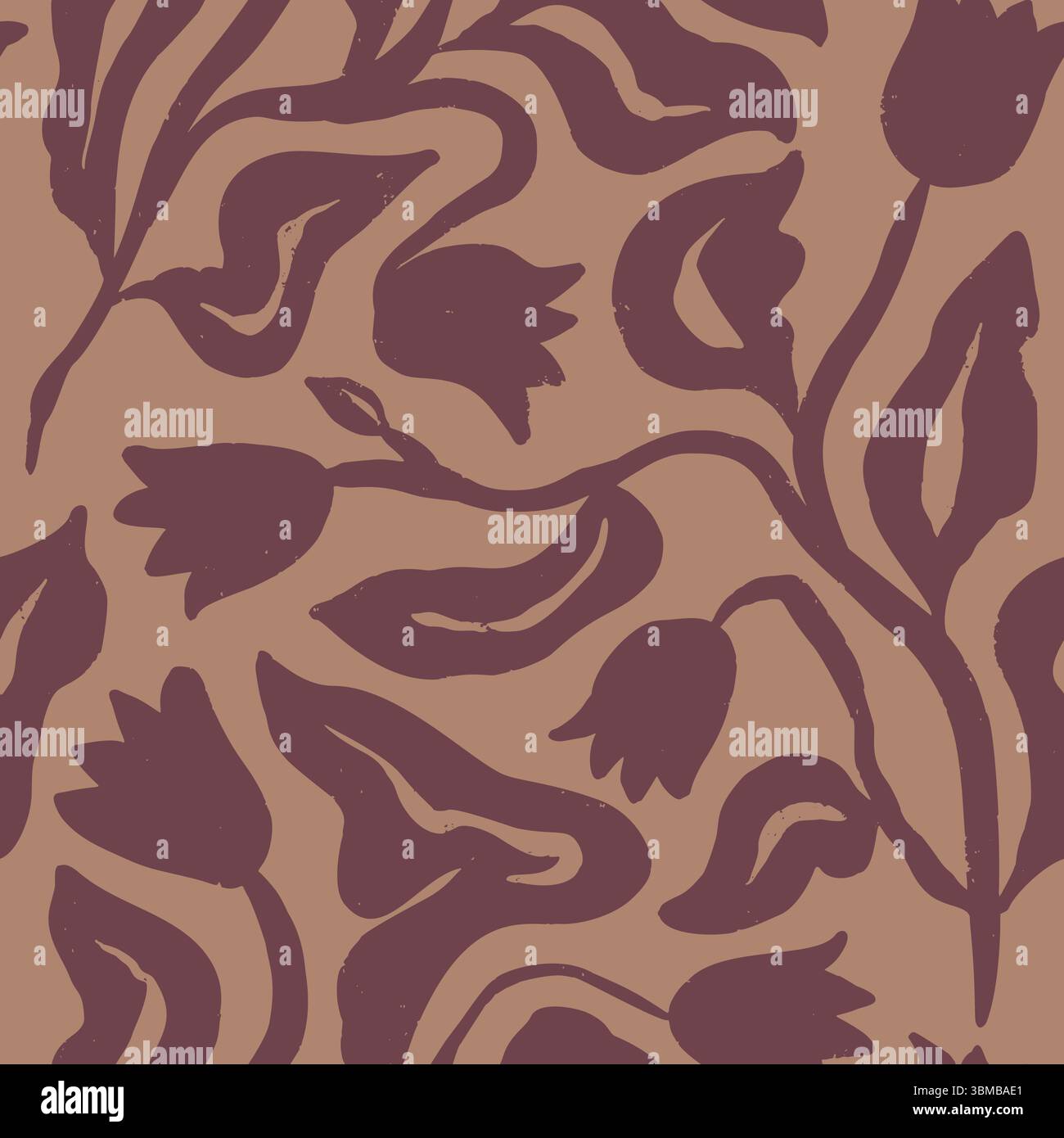 Brush strokes inky flowers brown seamless pattern Stock Vector