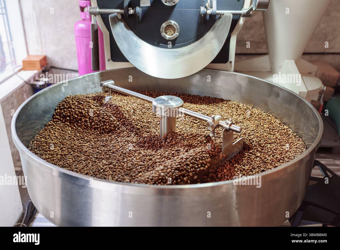 Freshly roasted coffee beans are cooling Stock Photo