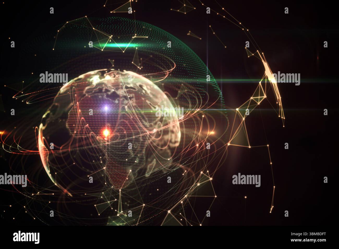 Global technology background in orange Stock Photo