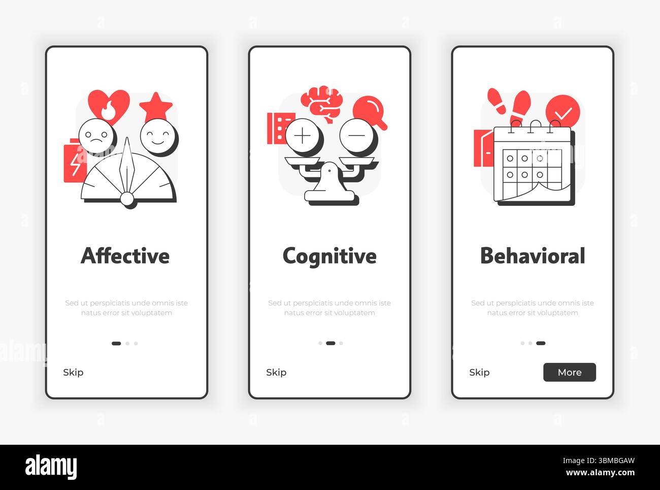 Job attitude components mobile onboarding screen Stock Vector