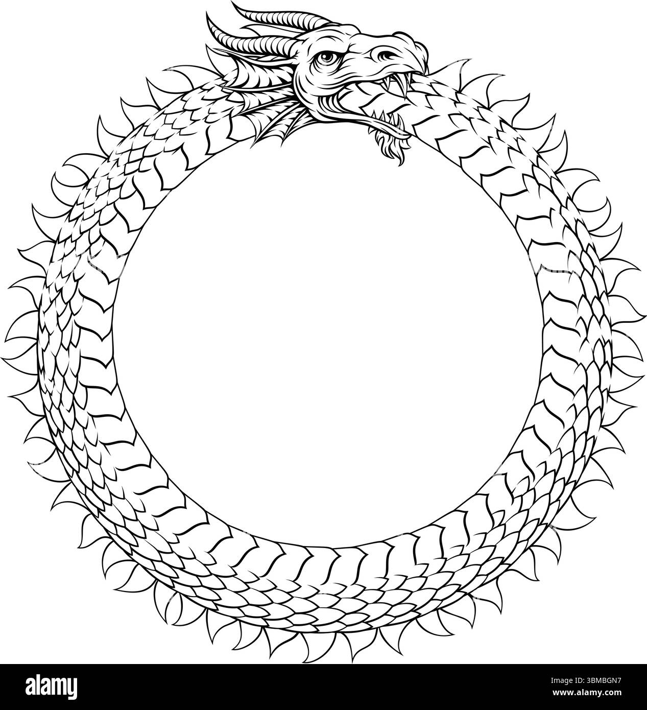 Ouroboros Circle Dragon Eating Circular Tail Stock Vector