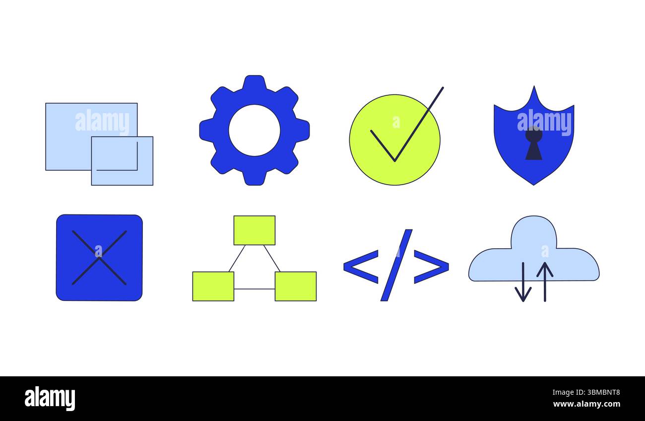 Technology and UI icons 2D cartoon objects set Stock Vector