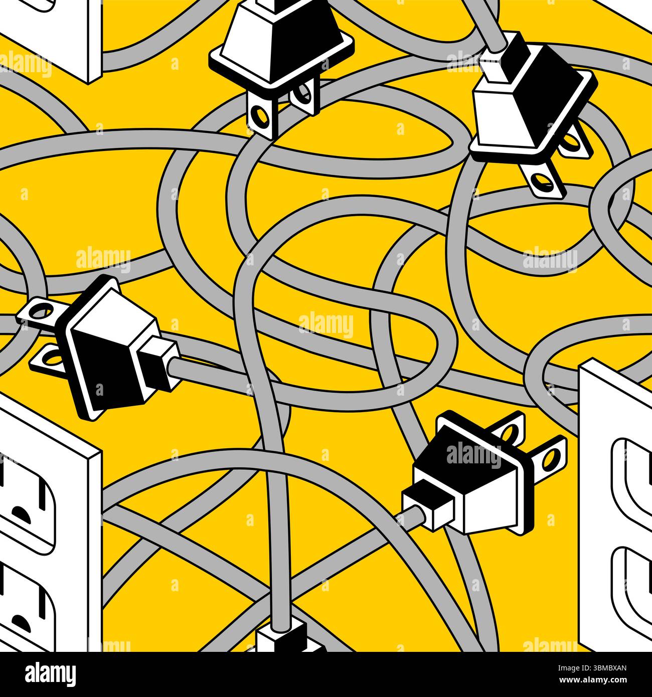 Plug and socket pattern seamless. Tangled wires background. Electrical ...