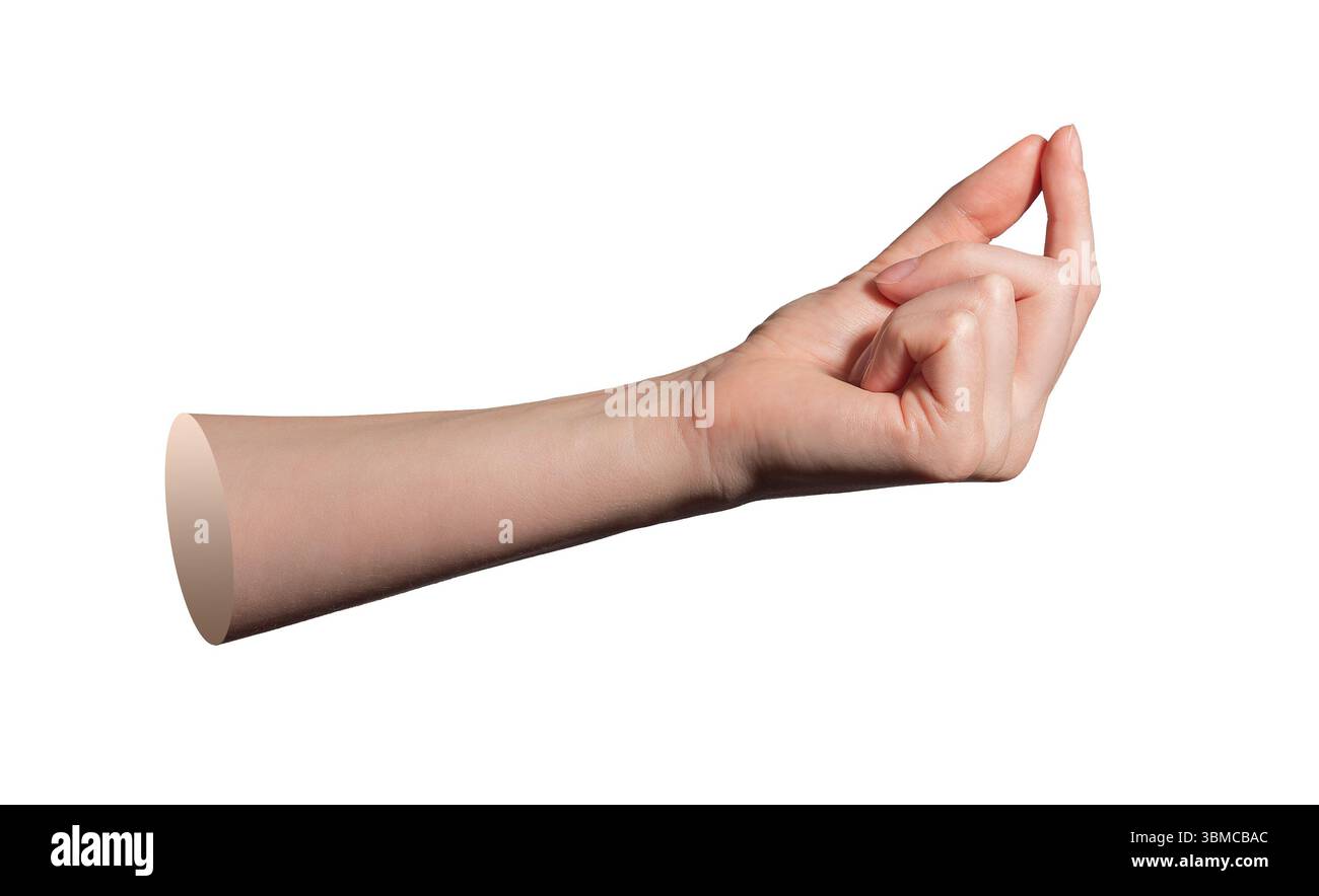 Hand holding tiny object between thumb and forefinger in closeup pinch ...