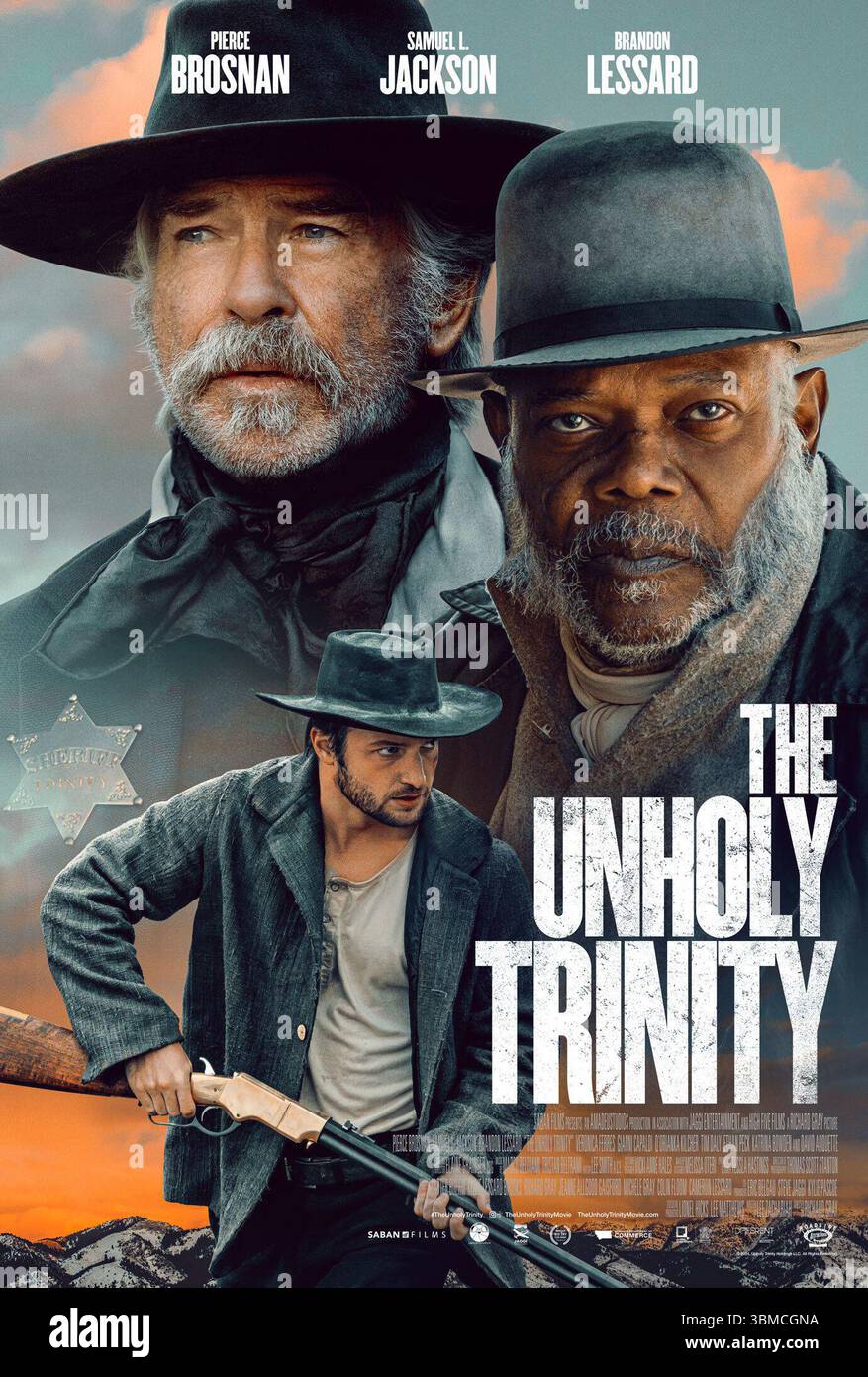 The Unholy Trinity poster Pierce Brosnan, Samuel L. Jackson Stock Photo ...