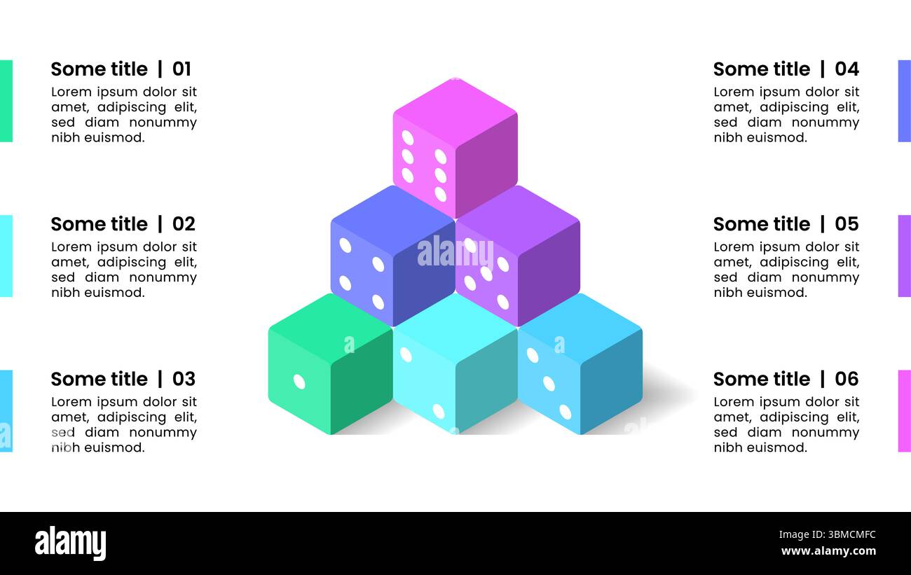 Infographic template with 6 options or steps. Dice. Can be used for ...