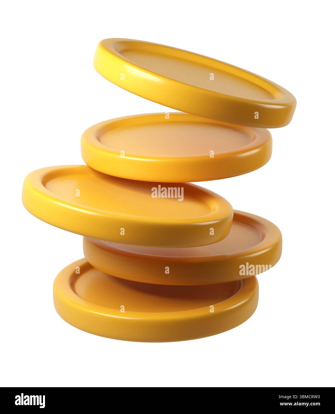 3d finance rendering icon of a stack background, shiny gold coins ...