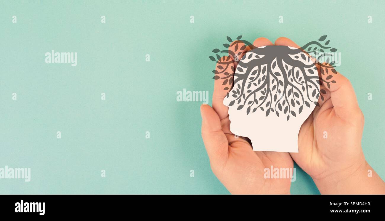Exhaustion, depression, stress and burnout concept, powerless tree in mind, work life balance, mental health, overworked society Stock Photo