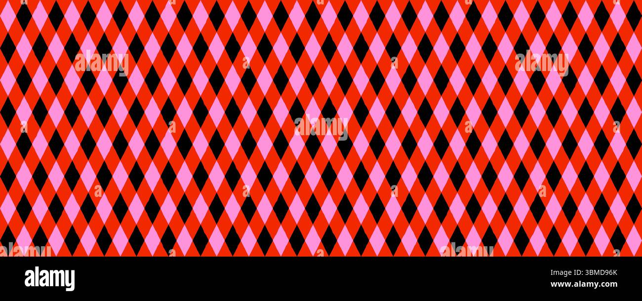 Seamless pattern with red, black, pink diamond rhombus shapes. Vector seamless texture for wallpaper, costumes, party decor. Drag to swatches panel to Stock Vector