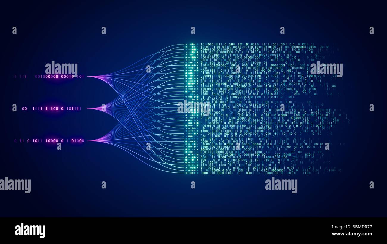 AI transforms data into analytics, enabling business process automation and managing big data with process-driven technology using artificial neural n Stock Photo