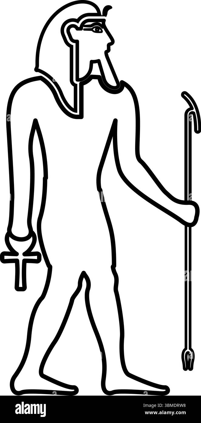 Pharaoh Egypt Tutankhamen King Tut contour outline line icon black ...