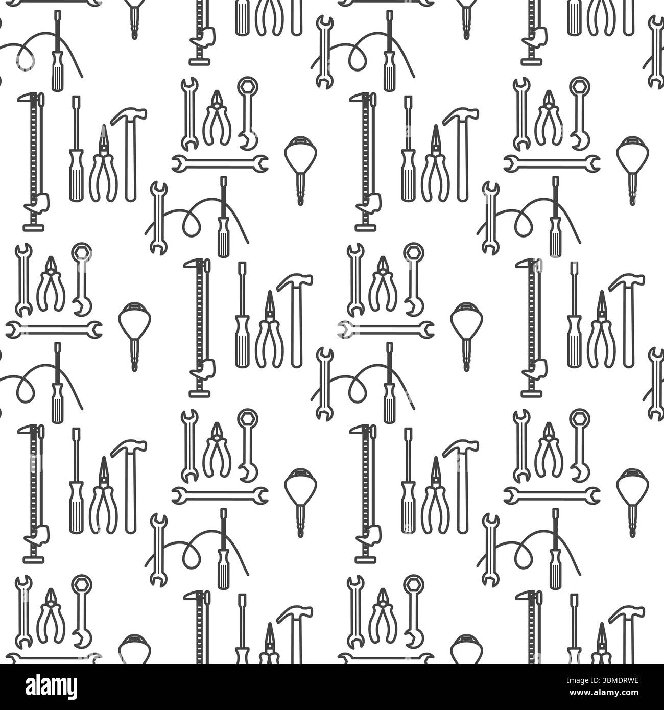 Tool pattern background with various hand tools arranged in seamless black and white design vector Stock Vector