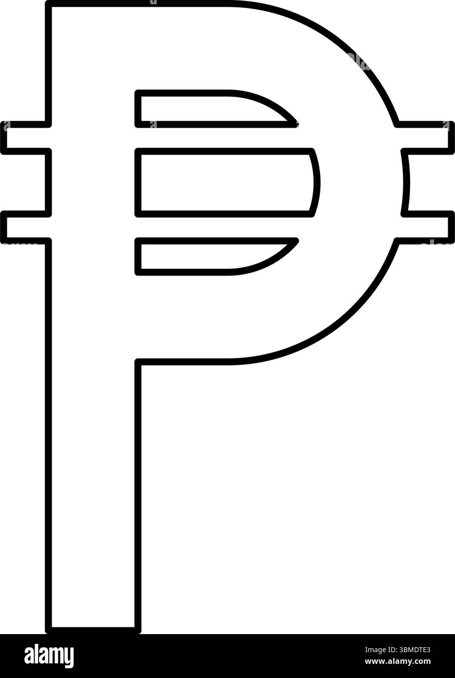 Filipino Peso sign symbol currency contour outline line icon black color vector illustration image thin flat style simple Stock Vector
