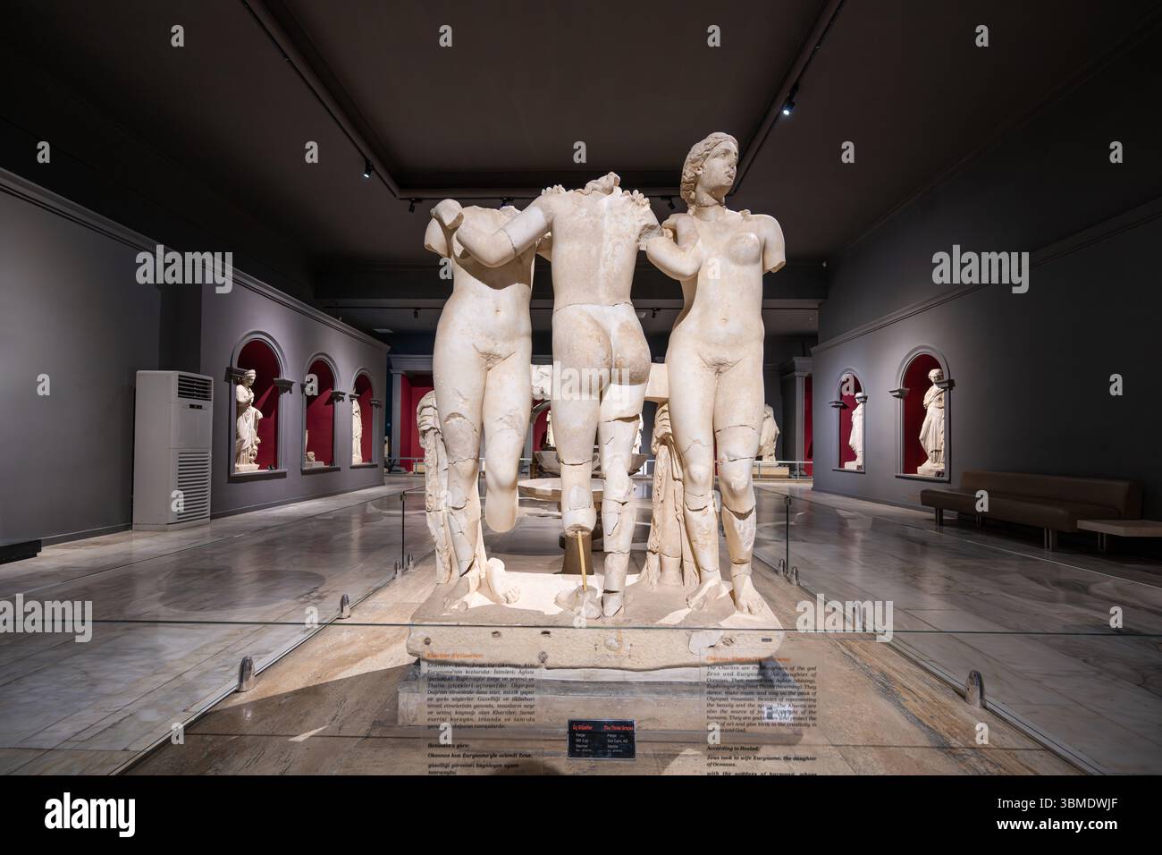 Antalya, Turkey - June 25, 2025: Magnificent Greek ancient dancing woman statue in the gallery hall of Antalya Archaeological Museum Stock Photo