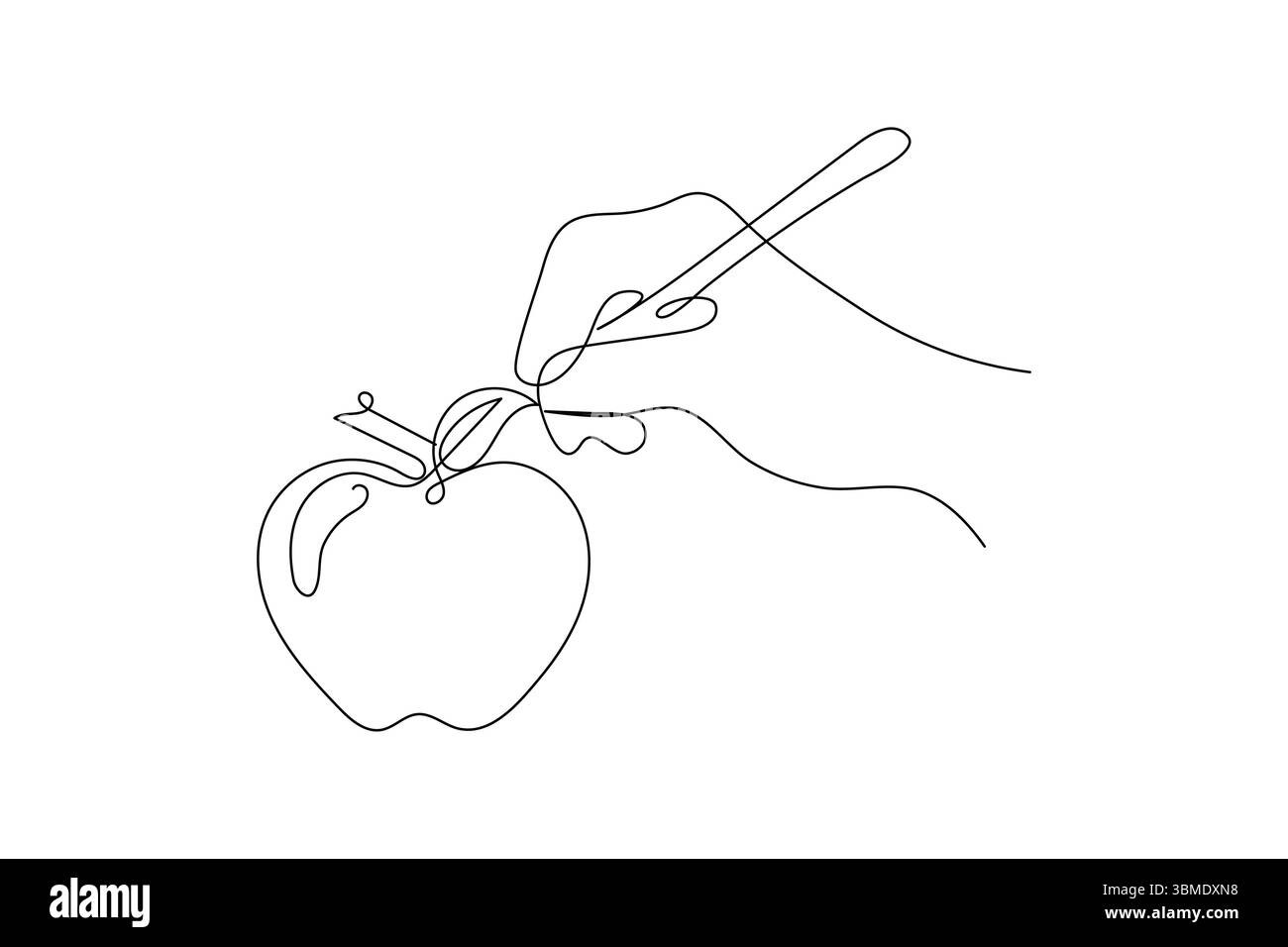 Apple continuous one line art and frui isolated outline minimalist ...