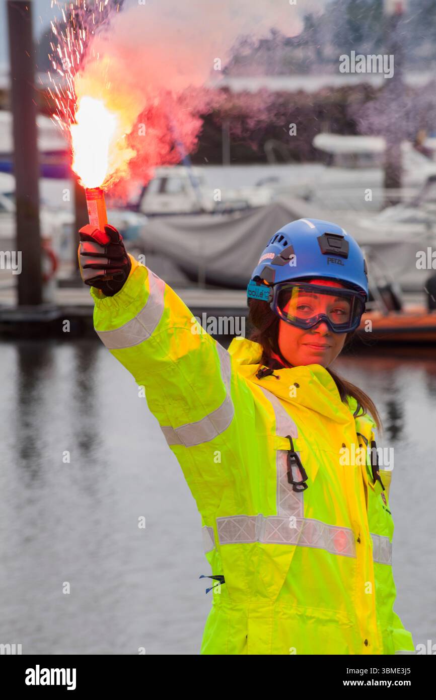 Flare demonstation HM Coastguard Stock Photo