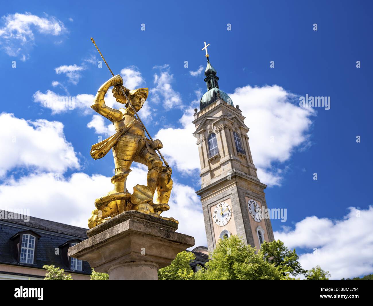 Sculpture of St. George with gilded armour as dragon slayer at St ...