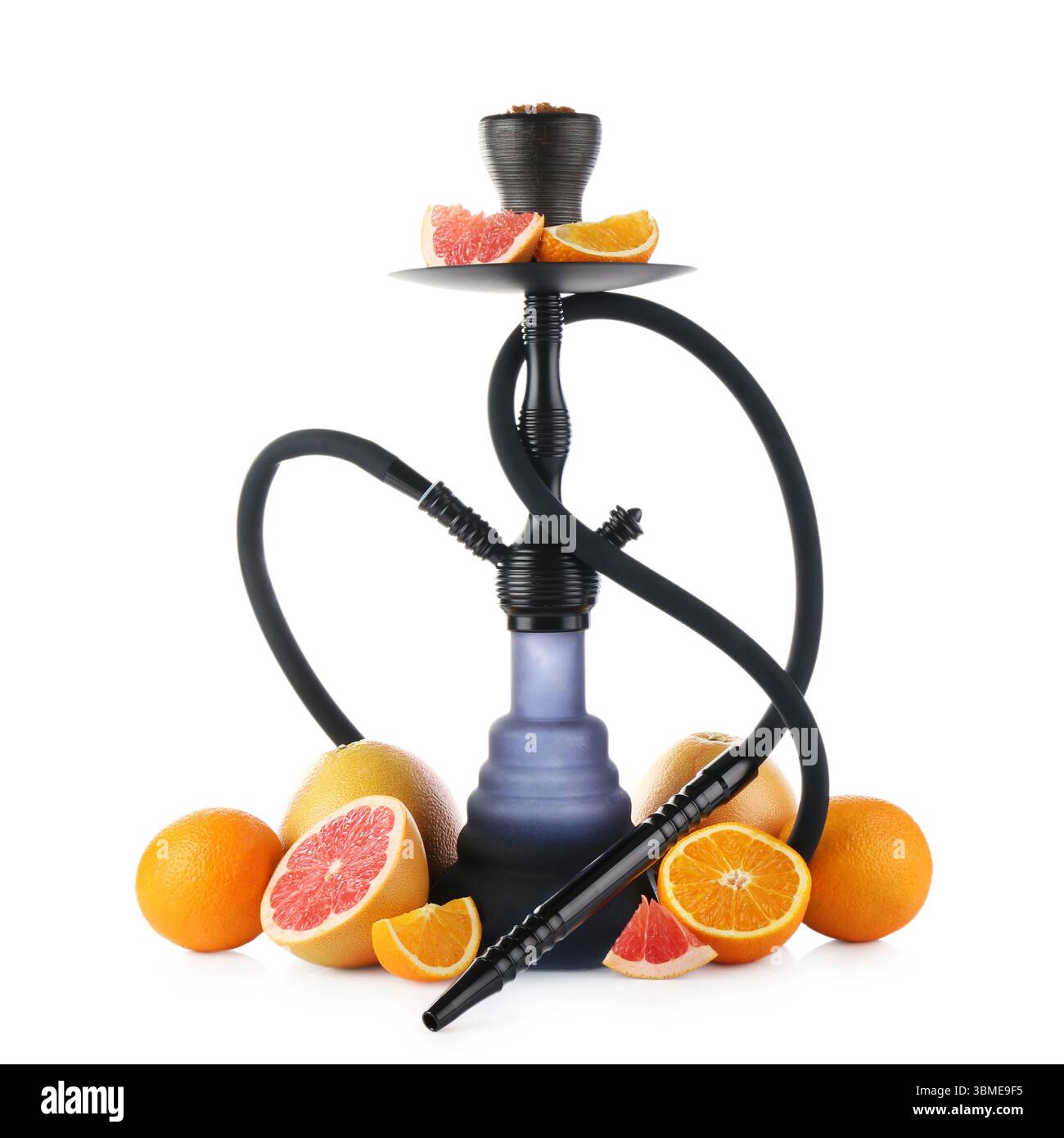 Hookah with different fruits isolated on white Stock Photo