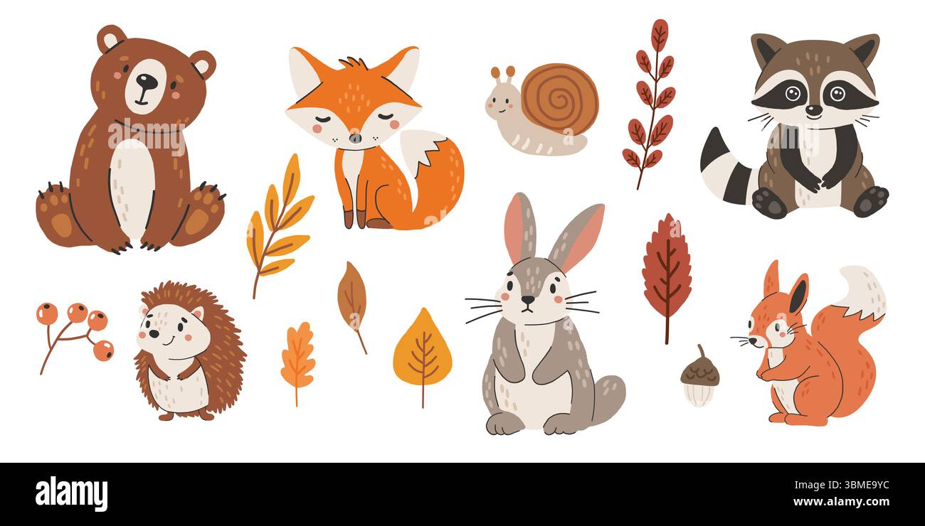 Wild animals set isolated, cute forest animals, kids vector, design for ...